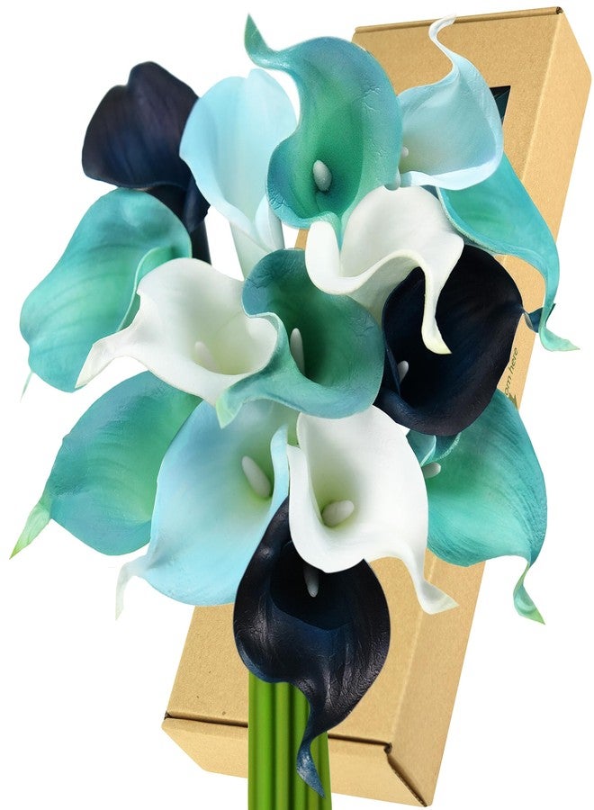FiveSeasonStuff Real Touch Calla Lily Artificial Flowers Wedding Bridal Bouquet | Floral Arrangements | 15 Calla Lilies (Posh Blue Mix) - Image 1